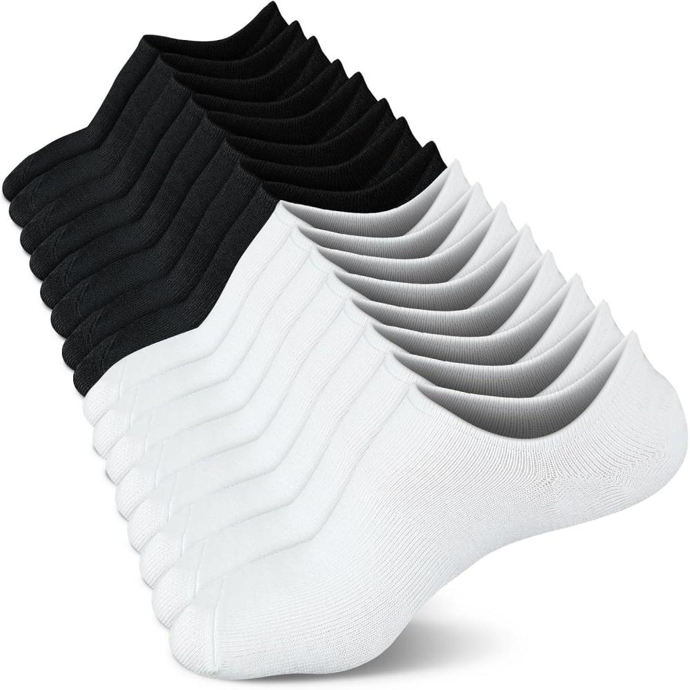 imagewernies No Show Socks Women Low Socks Non Slip Flat Boat Line 48 PairsBlack white