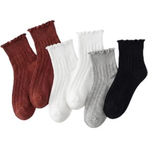 imagewernies Ruffle Socks Womens 6 PairsCute Ankle Lettuce Edge Frilly Athletic Crew Socks1black2white1gray2khaki6 Pairs