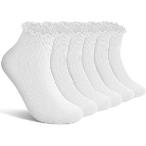 imagewernies Ruffle Socks Womens 6 PairsCute Ankle Lettuce Edge Frilly Athletic Crew SocksWhite6 Pairs